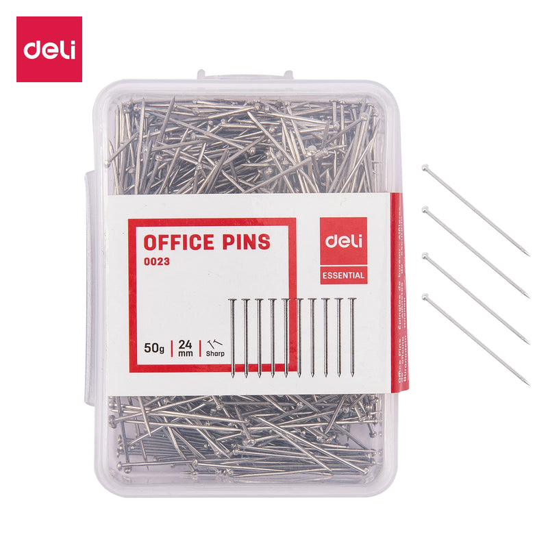 DELI W0023 Essential Series Sharp Steel Office Pins 24 MM, 50 grams