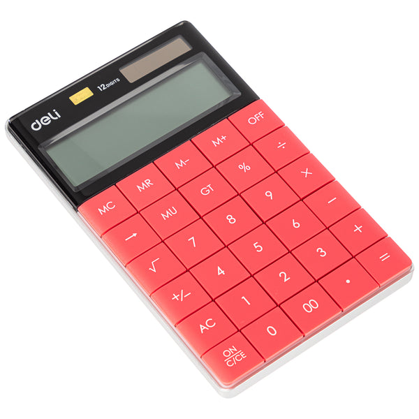Deli W1589 12 - Digital Modern Calculator (Red, Pack of 1)
