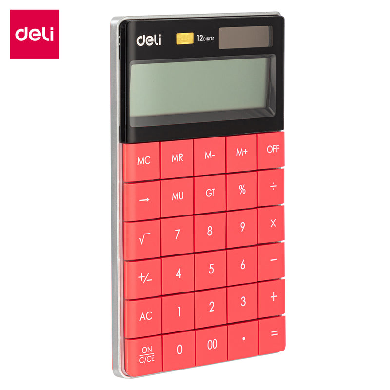 Deli W1589 12 - Digital Modern Calculator (Red, Pack of 1)