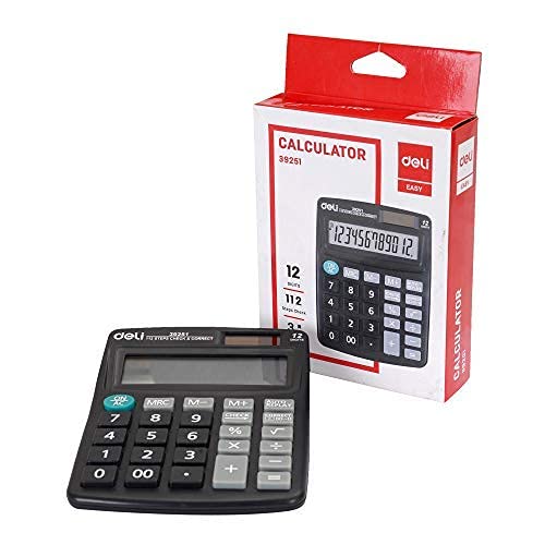 DELI W39251 12 -Digit 112 Step check, Palm Calculator, Black, 1 Pc