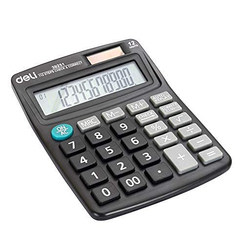 DELI W39251 12 -Digit 112 Step check, Palm Calculator, Black, 1 Pc