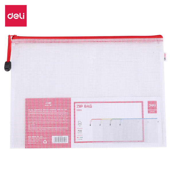 DELI W5654 PVC Mesh Zip Bag, A4 size, (Assorted Color, Pack of 1)