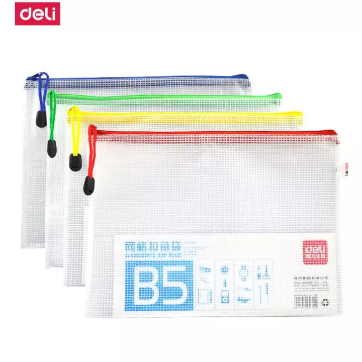DELI W5655 Mesh Zip Bag, B5 size, (Assorted Color, Pack of 1)