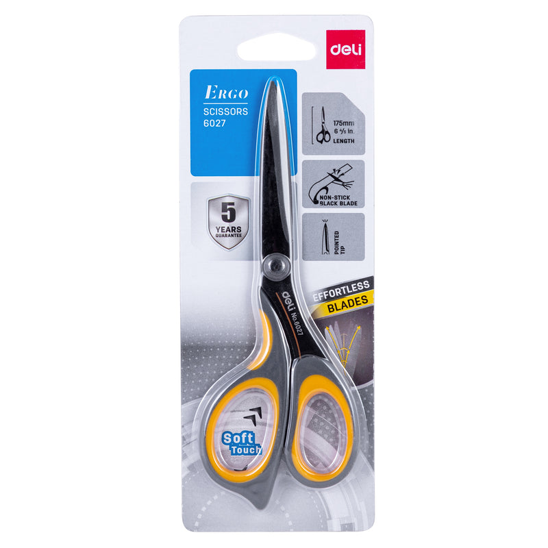 Deli W6027 Scissors (Grey and Yellow, Pack Of 1, 175mm)