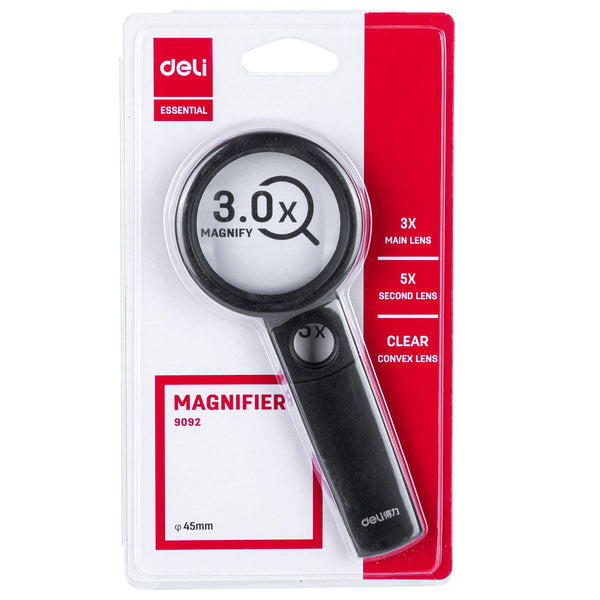 DELI W9092 Magnifier, 3X/5X, Black