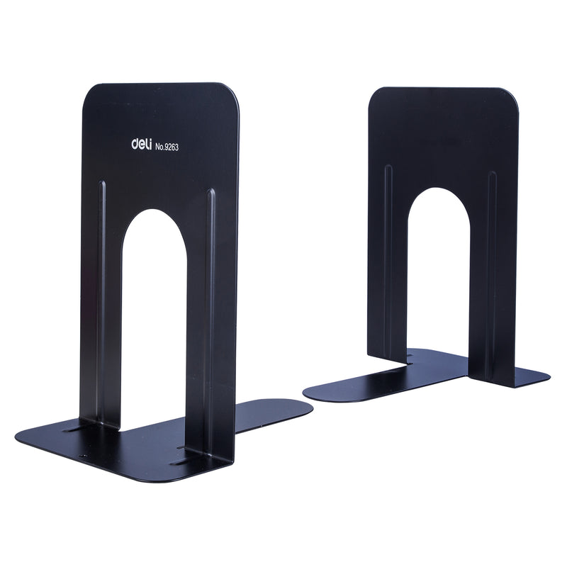 Deli W9263 Metal Book Ends (9 Inches, 1 Pair, Black)