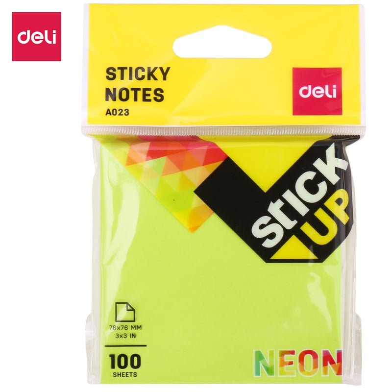 DELI WA02302 3"X3" Sticky Notes (Neon Assorted, Pack of 1)