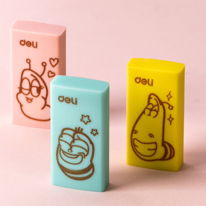 Deli WH305 Fun and Joy Eraser (Pink, Yellow and Blue, 3 Pcs)