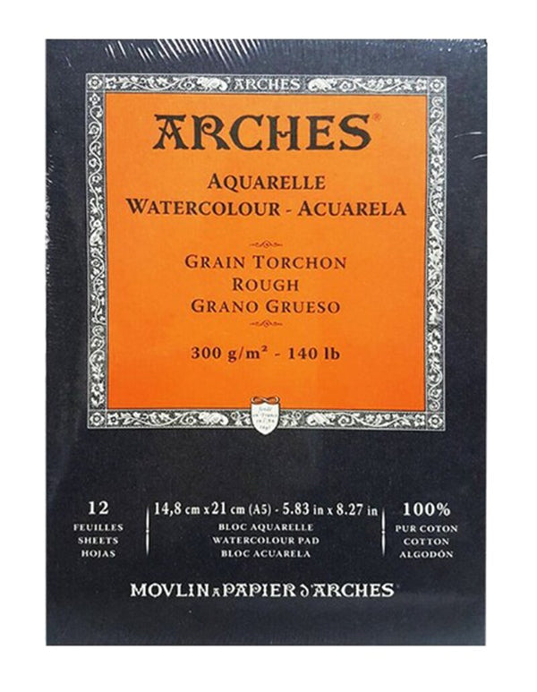 ARCHES Watercolour Rough grain Pad WHNA 12 Sheet Pad GSM 300, Size 14.8 cm x 21 cm