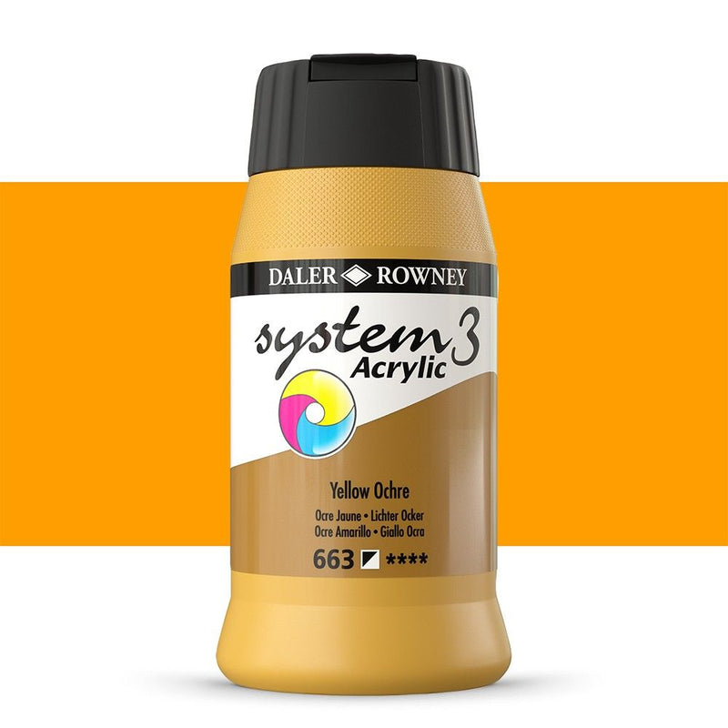 Daler-Rowney System3 Acrylic Colour Paint Plastic Pot (500ml, Yellow Ochre-663) Pack of 1
