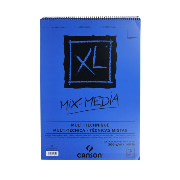 Canson XL Mix-Media 300 GSM Medium Grain A2 Paper Spiral Pads (White, 15 Sheets)
