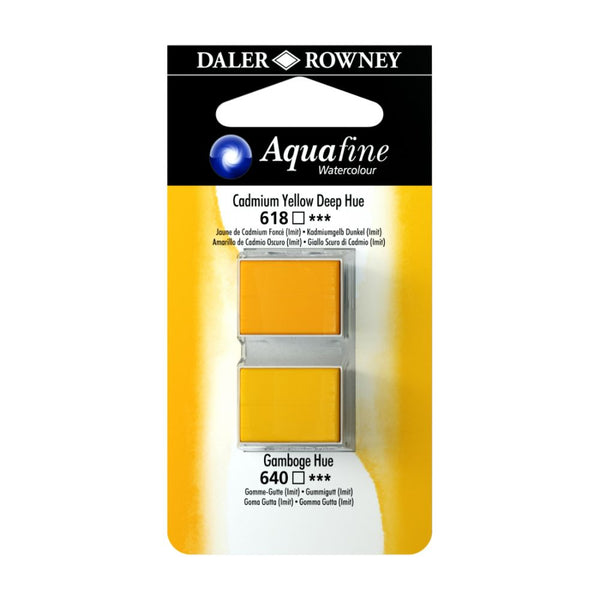 Daler-Rowney Aquafine Watercolour Blister pack (Half Pans, Cadmium Yellow Deep Hue/Gamboge Hue-002), Pack of 1