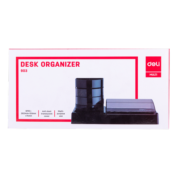 Deli W38254 Rotary Desk Organizer 5 Compartments (Black, Pack of 1)