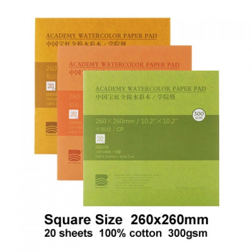 BAOHONG ACADEMY WATERCOLOR PAPER PAD 260 X 260 MM (10"X10" INCH) HOT PRESSED
