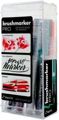 Karin Brushmarker PRO - Water-Based - Brush Tip - 12 Basic Colours