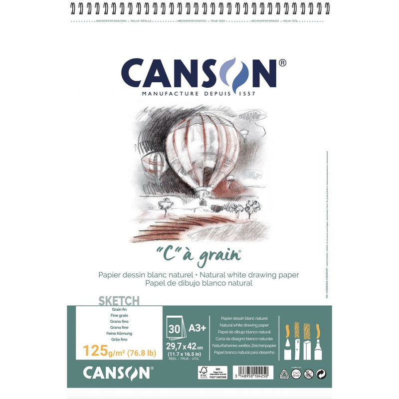 Canson C à Grain Drawing 125 GSM Fine Grain 29.7 x 43.7 cm Paper Spiral Pad(Natural White, 30 Sheets)