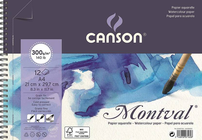 Canson Montval 300 GSM 21x29.7cm, A4 Album of 12 Fine Grain Sheets