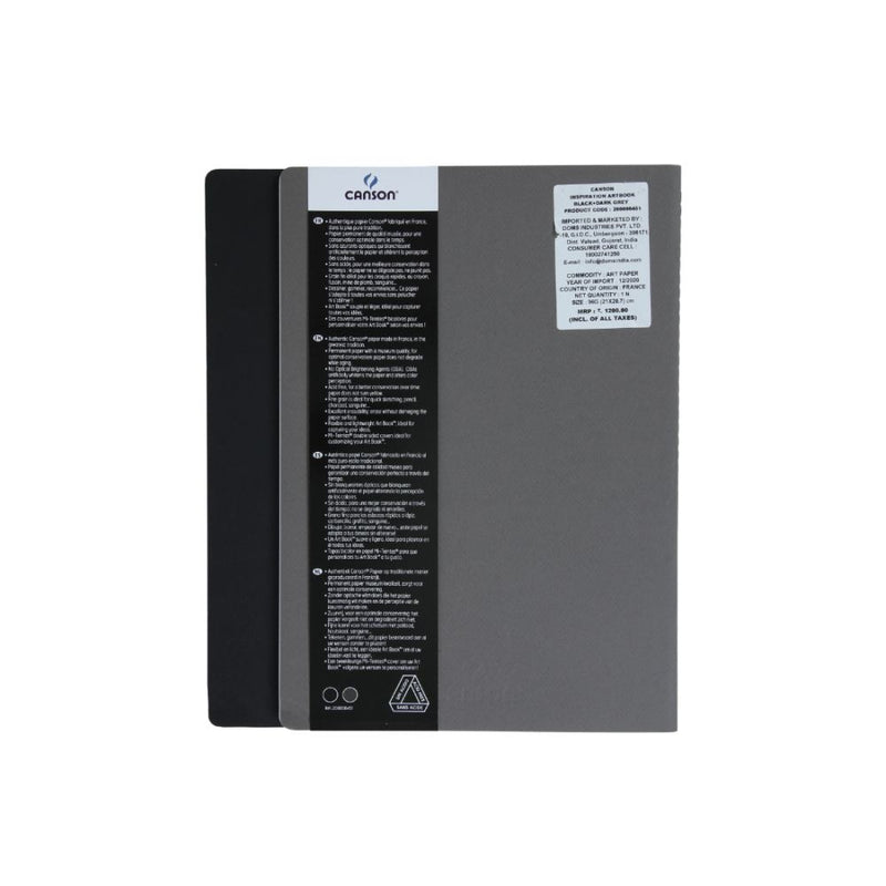 Canson Inspiration 96 GSM Light Grain A4 Hardbound Books (Size-21x29.7cm, Black & Dark Grey, 36 Sheets)