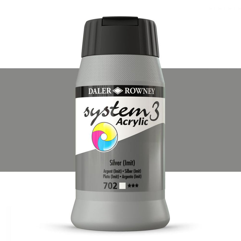 Daler-Rowney System3 Acrylic Colour Paint Plastic Pot (500ml, Silver Imit-702) Pack of 1
