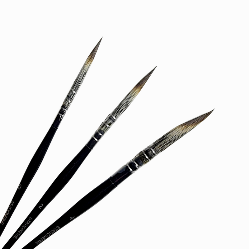 Stationerie Round Pointed Calligraphy Quill Set Of 3, Floral Motifs, Detailing