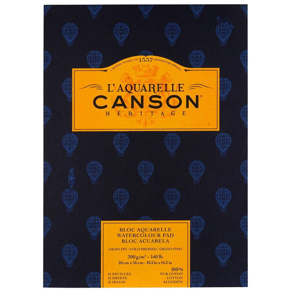 Canson Héritage Cotton 300 GSM Cold Pressed 26 x 36 cm Paper Pad(White, 12 Sheets)