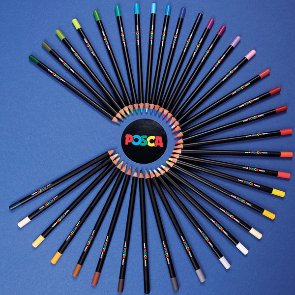 Uniball Posca KPE-200 Oil Colour Pencil Set | Multicolor, Pack of 36 (Bright Shades)