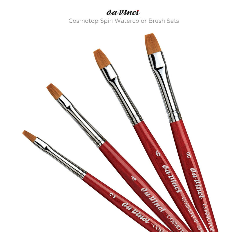 Da Vinci Cosmotop Spin Series 5880 Watercolour Flat Brushes Red Transparent Handle Size 6