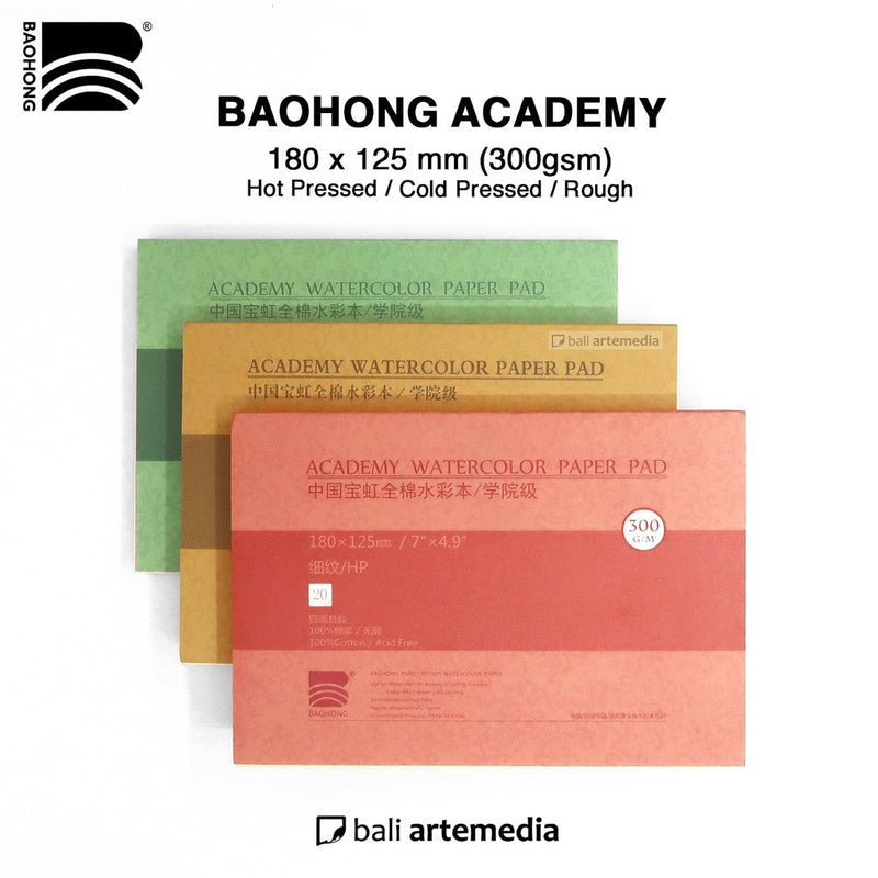BAOHONG ACADEMY WATERCOLOR PAPER PAD 180 X125MM (7" X 4" INCH ) HOT PRESSED