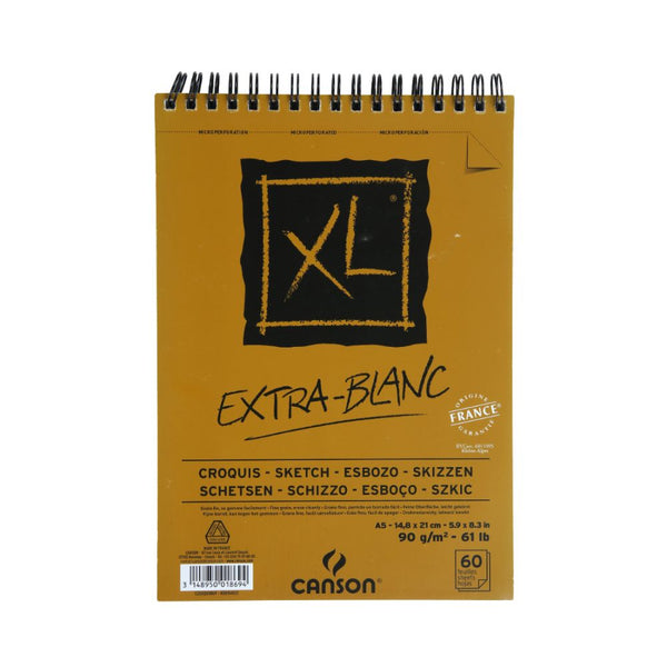 Canson XL Extra-Blanc 90 GSM Fine Grain A5 Paper Spiral Pad (Pure White, 60 Sheets)