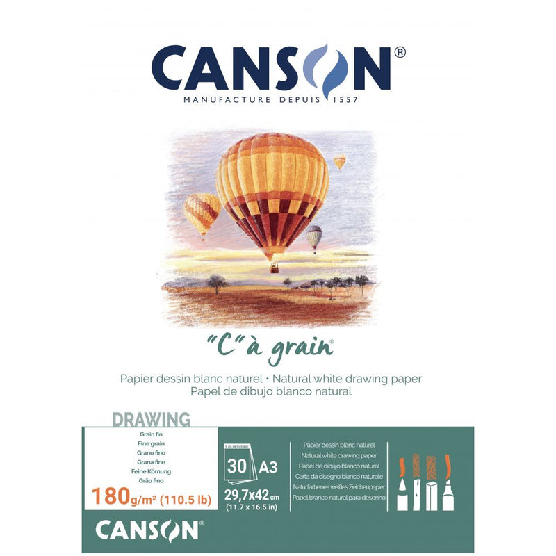 Canson C à Grain Drawing 180 GSM Fine Grain A3, 29.7x42cm Paper Pad(Natural White, 30 Sheets)