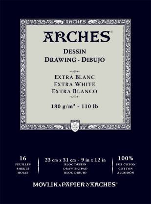 Arches Drawing 180 GSM Cold Pressed Extra White 23 x 31 cm Paper Pad, 16 Sheets
