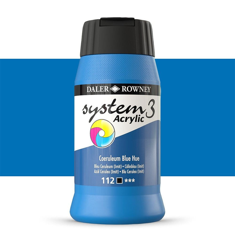 Daler-Rowney System3 Acrylic Colour Paint Plastic Pot (500ml, Coeruleum Blue Hue-112) Pack of 1
