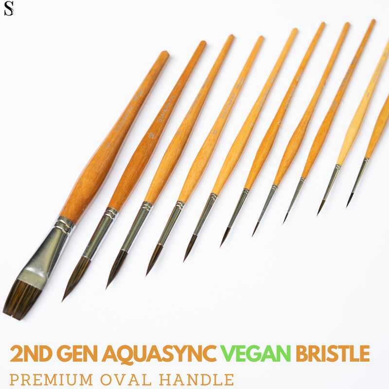 Stationerie Vegan Hybrid Set Of 10 Salwood (2nd Gen Aquasync Bristle & Oval Grip Handle) Color May Vary On Availability