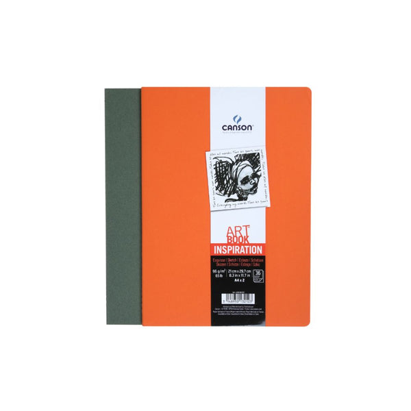Canson Inspiration 96 GSM Light Grain 21x29.7cm, A4 Hardbound Books (Pack of 2, Ivy & Orange, 36 Sheets)