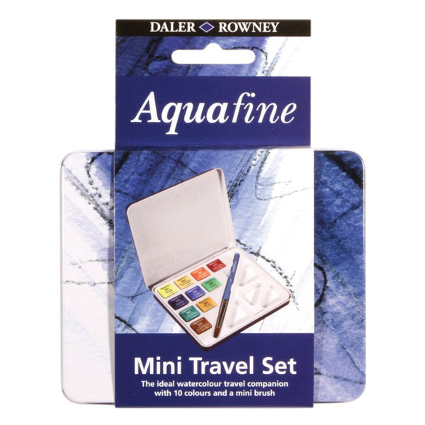 Daler-Rowney Aquafine Watercolour Mini Travel Tin with 1 Brush & 1 Palette(10 Half Pans)