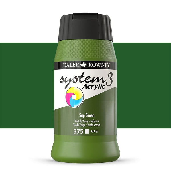 Daler-Rowney System3 Acrylic Colour Paint Plastic Pot (500ml, Sap Green-375) Pack of 1