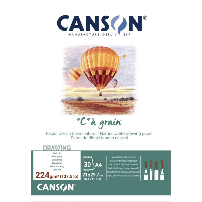 Canson C à Grain Drawing 224 GSM Fine Grain A4, 21x29.7cm Paper Pad(Natural White, 30 Sheets)