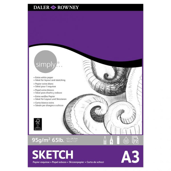 Daler-Rowney Simply Sketching Paper Pad (95 GSM, A3, 72 Sheets) Pack of 1