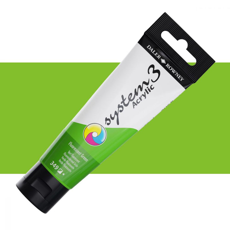 Daler-Rowney System3 Acrylic Colour Paint Plastic Tube (150ml, Fluorescent Green-349), Pack of 1