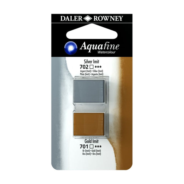 Daler-Rowney Aquafine Watercolour Blister pack (Half Pans, Silver Imit/Gold Imit-024), Pack of 1