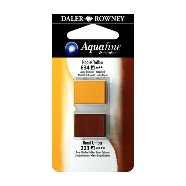 Daler-Rowney Aquafine Watercolour Blister pack (Half Pans, Naples Yellow/Burnt Umber-019), Pack of 1
