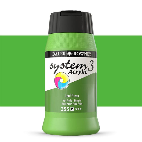 Daler-Rowney System3 Acrylic Colour Paint Plastic Pot (500ml, Leaf Green-355) Pack of 1