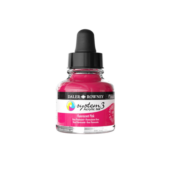 Daler-Rowney System3 Acrylic Colour Ink Bottle (29.5ml, Fluorescent Pink-538), Pack of 1