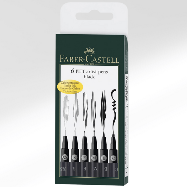 Faber-Castell PITT Artist Pen Set Of 6 Pitt Pens Black (XS,S,F,M,B,C)