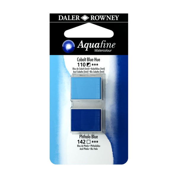 Daler-Rowney Aquafine Watercolour Blister pack (Half Pans, Cobalt Blue Hue/Phthalo Blue-012), Pack of 1