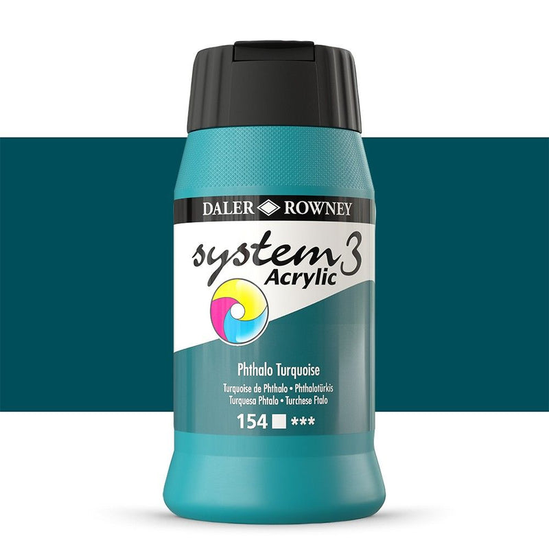 Daler-Rowney System3 Acrylic Colour Paint Plastic Pot (500ml, Phthalo Turquoise-154) Pack of 1