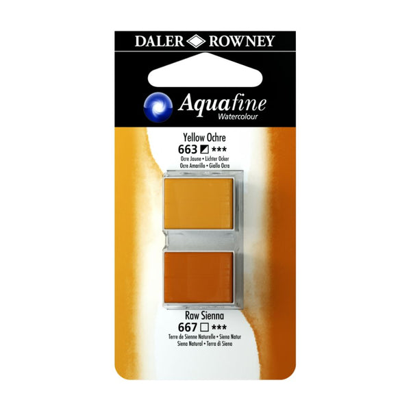 Daler-Rowney Aquafine Watercolour Blister pack (Half Pans, Yellow Ochre/Raw Sienna-017), Pack of 1
