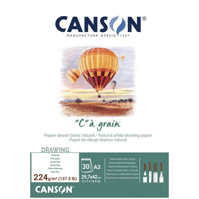 Canson C à Grain Drawing 224 GSM Fine Grain A3, 29.7x42cm Paper Pad(Natural White, 30 Sheets)