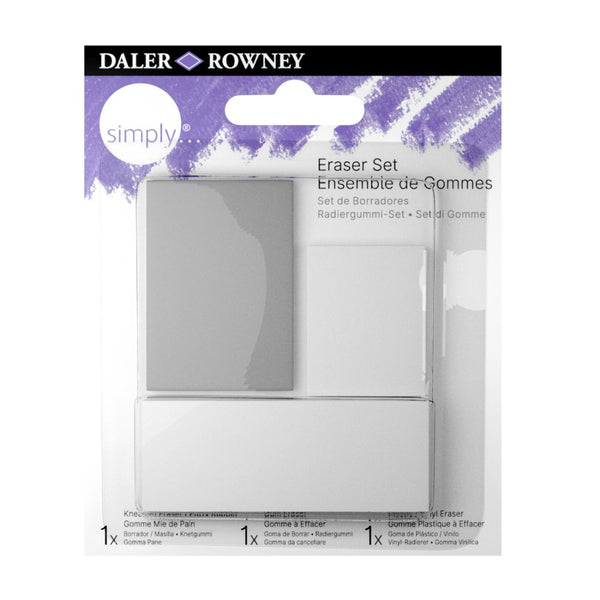 Daler-Rowney Simply 3 Erasers Set (Putty Rubber, Gum Eraser, Vinyl Eraser)