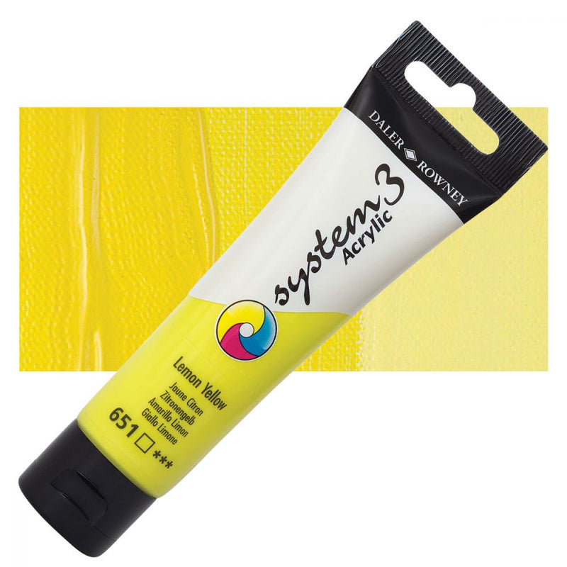 Daler-Rowney System3 Acrylic Colour Paint Plastic Tube (150ml, Lemon Yellow-651), Pack of 1